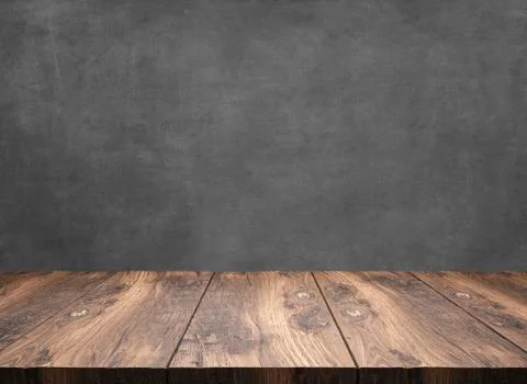 Rustic wooden table with grey background Stock Illustration