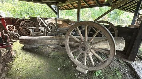 Rustic Wooden Wagon Wheels Stock Photos