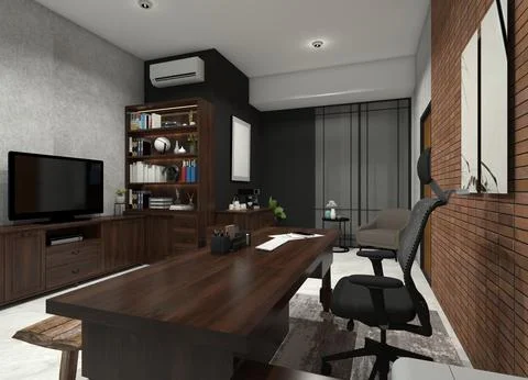 Rustic working room interior design Stock Illustration