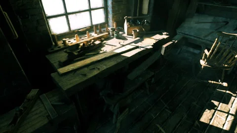 Rustic Workshop Filled With Tools and Sunlight Streaming Through Window Stock Footage 348161407