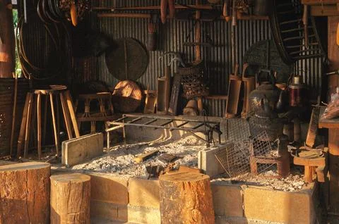 A rustic workshop filled with tools and equipment, exuding craftsmanship an.. Stock Photos