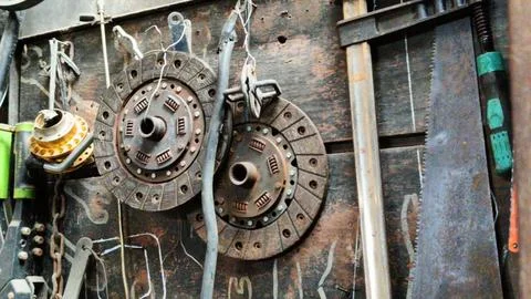 Rustic Workshop With Tools Hanging On Wooden Wall Stock Photos