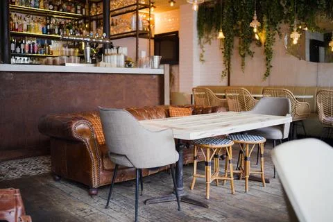 Rustical Modern Bar Interior in a Restaurant Stock Photos