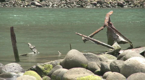 Rusting metal frame in sea Stock Footage 574379