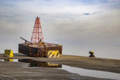 Rusting navigation structure at Montevideo port Stock Photos