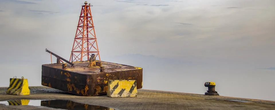 Rusting navigation structure at Montevideo port Stock Photos