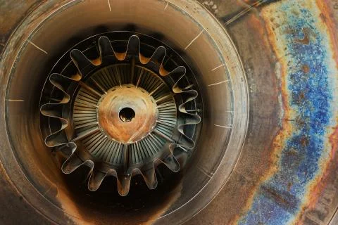 Rustry old jet engine closeup as background Stock Photos