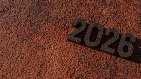 The Rusty 2026 on metal plate for Background concept 3d rendering. Stock Illustration