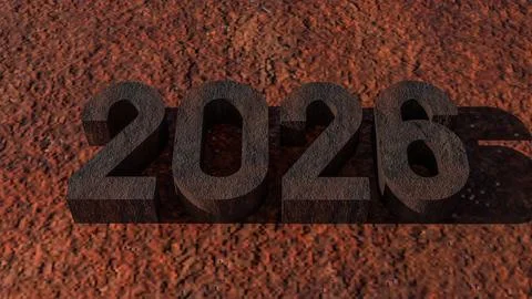 The Rusty 2026 on metal plate for Background concept 3d rendering. Stock Illustration