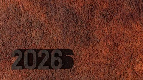 The Rusty 2026 on metal plate for Background concept 3d rendering. Stock Illustration