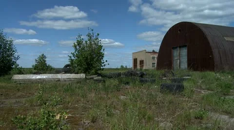Rusty abandoned hangar Stock Footage 11412071