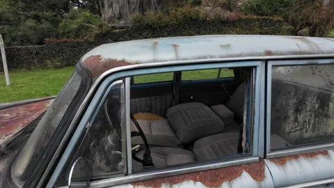 Rusty abandoned old vintage station wagon car Video stock 345169177