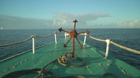 Rusty anchor on boat deck Stock Footage 85790488