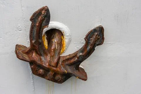 Rusty Anchor on white Ship Stock Photos