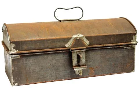 Rusty ancient storage box isolated on white Stock Photos