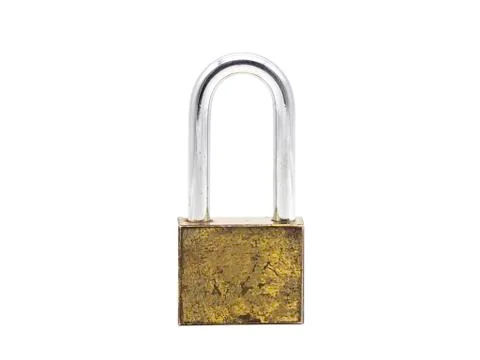 A rusty and old lock isolated on a white background. Stock Photos