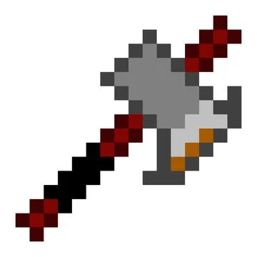 Rusty axe pixel art. Hatchet vector icon, striking inventory tool for game Ilustración de archivo