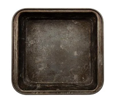 Rusty baking tray on white background. Isolate metal baking dish Stock-Fotos