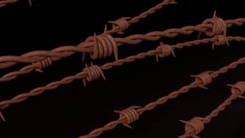 The rusty barbed wire on black Background for abstract or war concept 3d re.. Stock Illustration