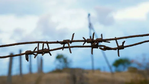 Rusty barbed wire close-up. Video stock 98027051