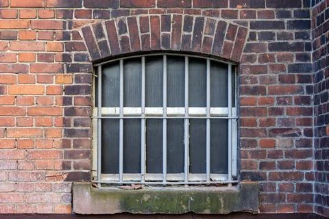 Rusty Barred Window With Moss. Stock Photos