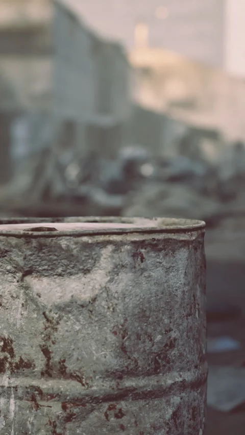 Rusty barrel stands silent among forgotten remnants of a distant past Stock Footage 331811588