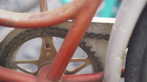 Rusty bicycle chain on drive sprocket Stock Footage 295911554