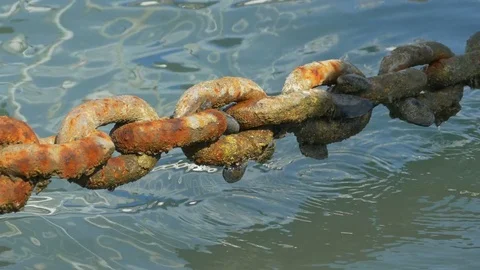 Rusty Big Chain on Water Stock Footage 77351830