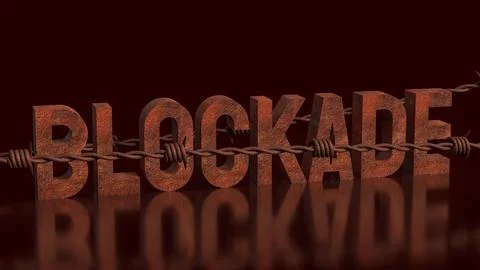 Rusty Blockade Barrier With Barbed Wire Concept 3d render. Stock Illustration