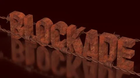 Rusty Blockade Barrier With Barbed Wire Concept 3d render. Stock Illustration
