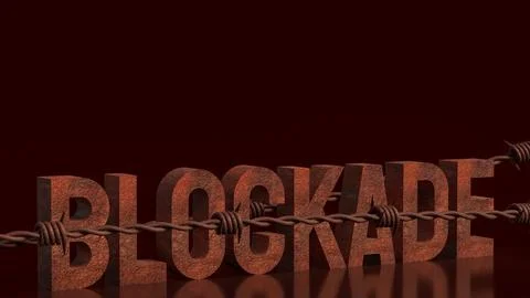 Rusty Blockade Barrier With Barbed Wire Concept 3d render. Stock Photos
