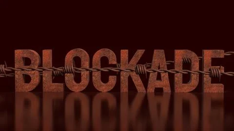 Rusty Blockade Barrier With Barbed Wire Concept 3d render. Stock Photos