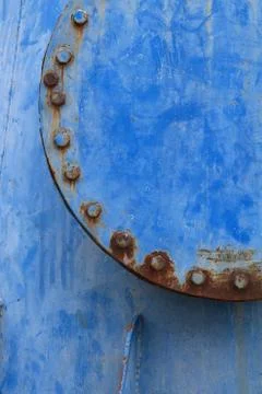 Rusty blue pipe joint background or texture Stock Photos