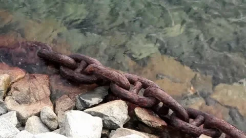 Rusty boat anchor chain Stock Footage 164681353