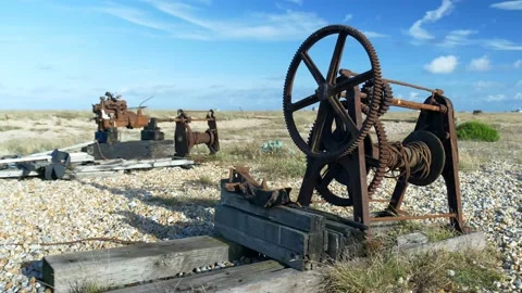 Rusty Boat winch on remote, Dungeness wastelands Stock Footage 178969134