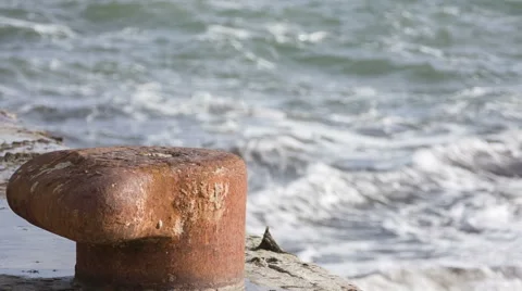 Rusty bollard on pier Stock Footage 56030917