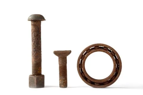 Rusty bolt with a nut  on  white background Stock Photos