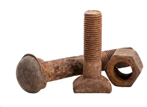 Rusty bolt with a nut  on  white background isolated Stock Photos