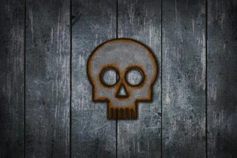 Rusty bone head on wooden background - 3d illustration イラスト素材