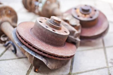 Rusty brake system close up Stock Photos