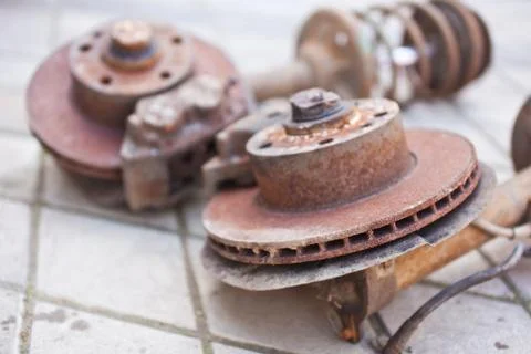Rusty brake system close up Stock Photos