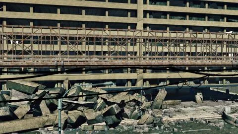 Rusty bridge on a construction wrecks background Stock Illustration