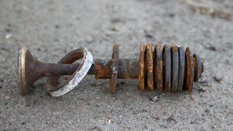 Rusty broken engine head valve in section Stock Photos