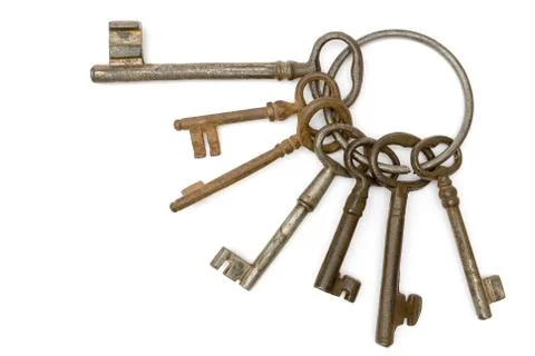 Rusty Bunch of Keys Isolated on a White Background 스톡 사진