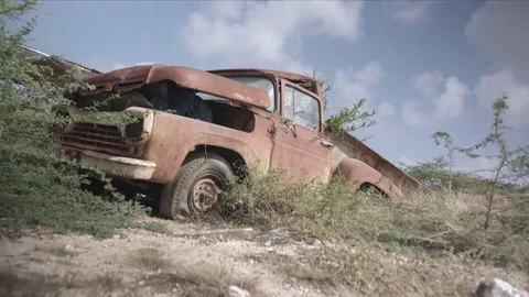 Rusty car in the dessert Stock Footage 74023350