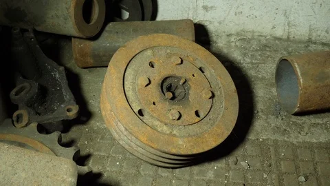 Rusty car wheel in factory Stock Footage 122061560