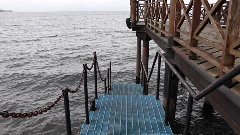 Rusty Chain and Landing Platform, Frutillar Old Pier, Chile Stock Footage 336469894