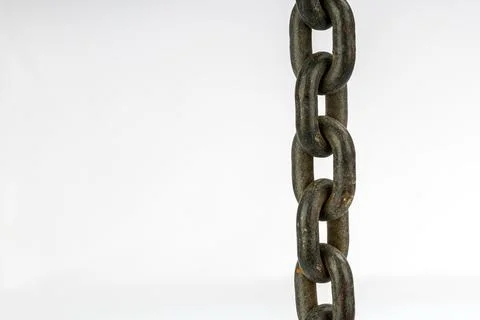 Rusty chain link hanging with copy space isolated on white background Stock Photos