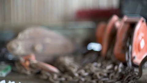 Rusty chain in old workshop Part 1 Video stock 93831846