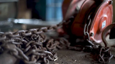 Rusty chain in old workshop Part 2 Stock Footage